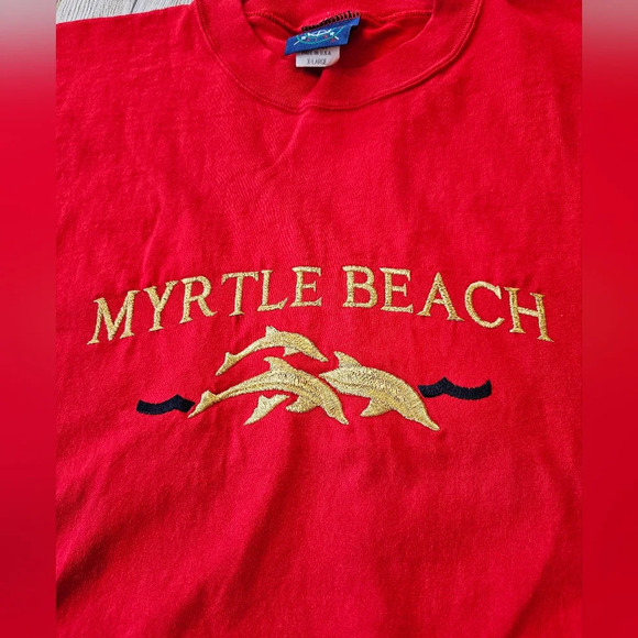 Oarsman 913 Vintage •Size XL• Red Tee Shirt Men's Embroidered Myrtle Beach Gold - Picture 2 of 7